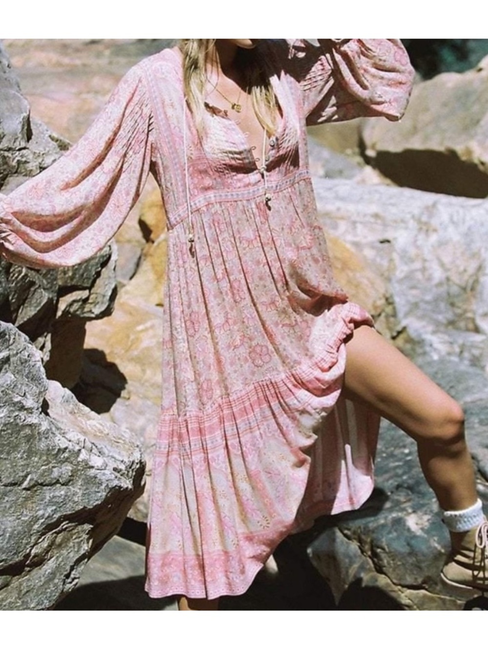 SPELL and the Gypsy poinciana cotton candy midi peasant cottagecore dress summer
